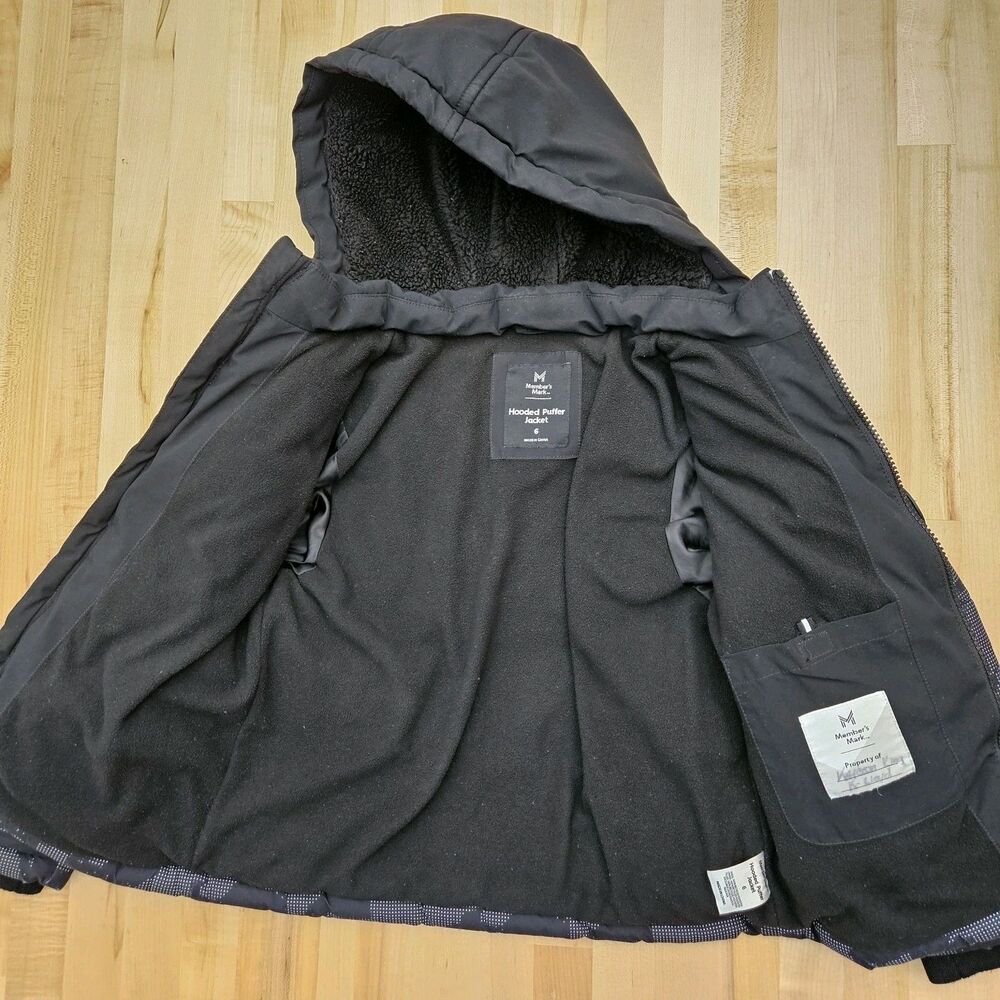 MEMBERS MARK Boys SZ 6 Puffer Jacket Black Warm Removable Hood Coat Fleece - Picture 3 of 8